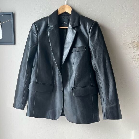 NEW Anine Bing Blazer Faux Leather Black Recycled Blazer Jacket Size Smal - Picture 3 of 13